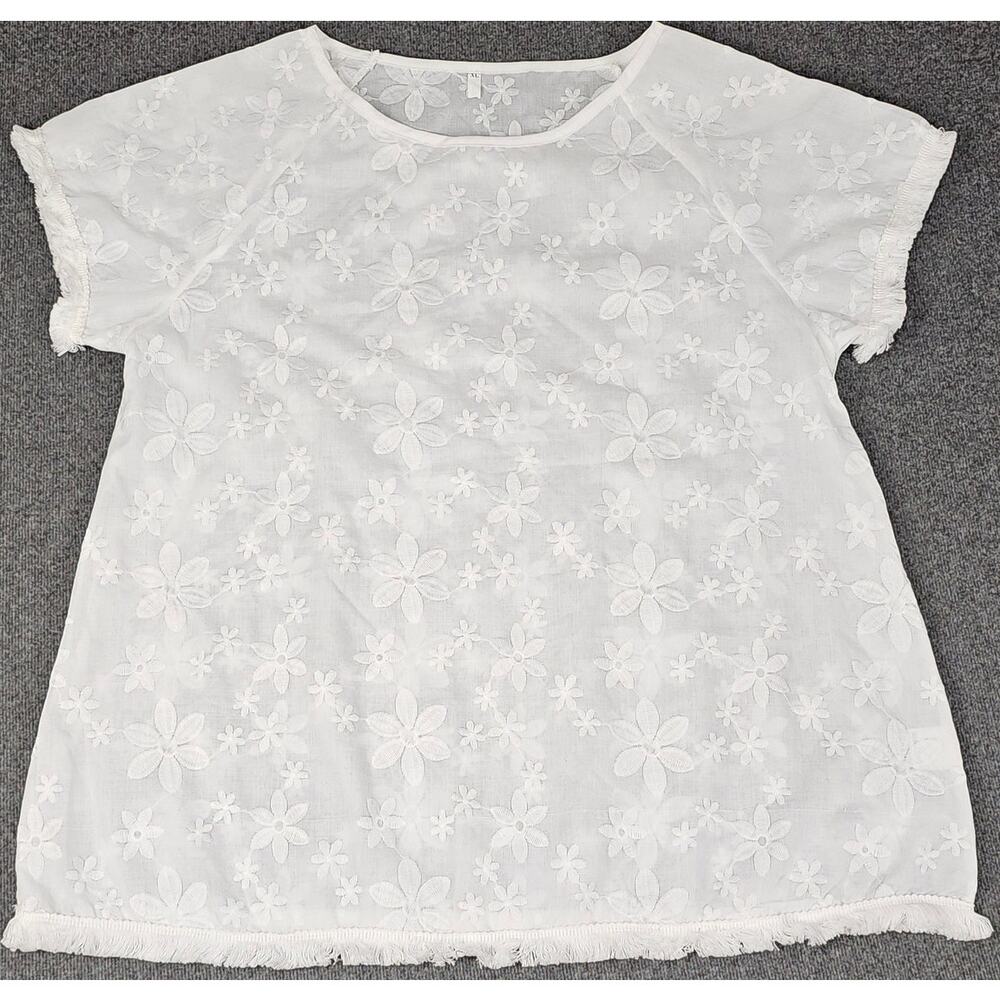 Embroidered shirt size XL white sheer fringe trim NO TAGS no stains